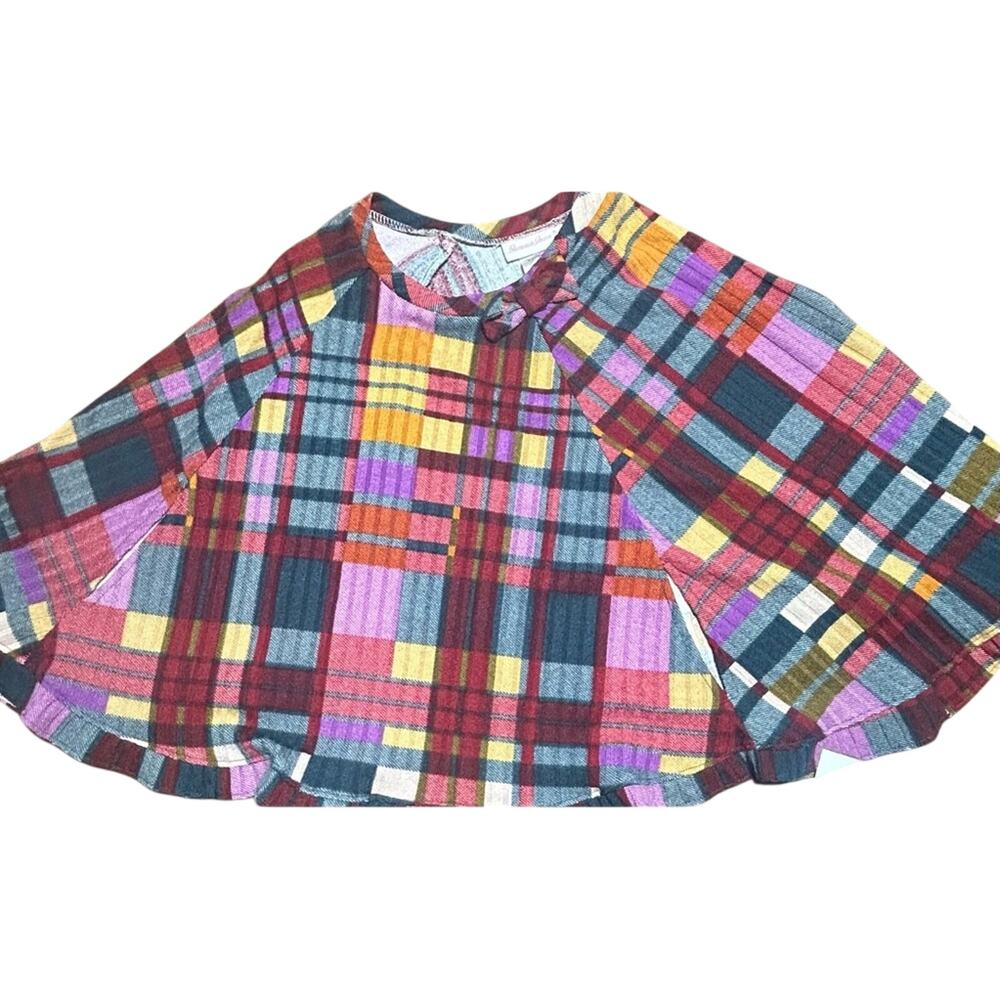 Bonnie Jean Colorful Plaid Poncho size 6x NWT